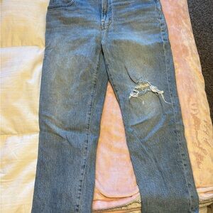 Madewell Blue Distressed Straight Leg Jeans